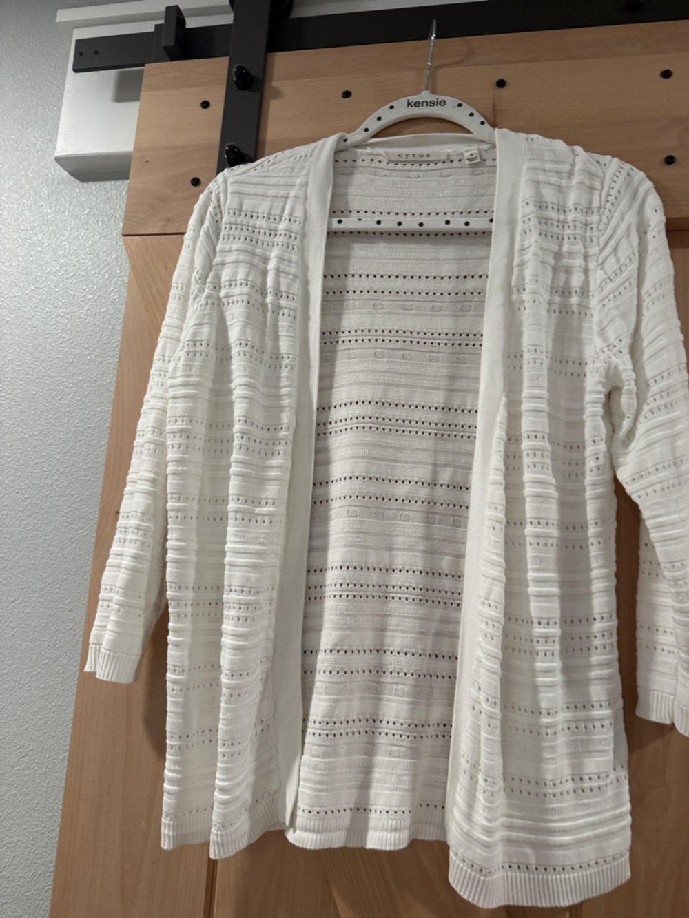 Kensie White Open-Front Pointelle Cardigan
